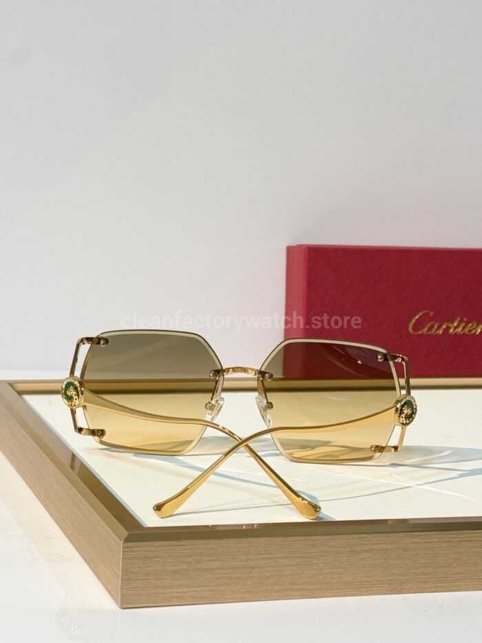 Cartier CT7194S Rimless Sunglasses | Gold-Tone Temples, Green Circular Accents & Grey-Green to Yellow Gradient Lenses - Image 10