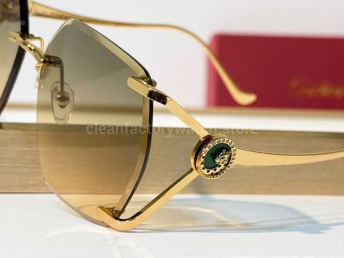 Cartier CT7194S Rimless Sunglasses | Gold-Tone Temples, Green Circular Accents & Grey-Green to Yellow Gradient Lenses - Image 3