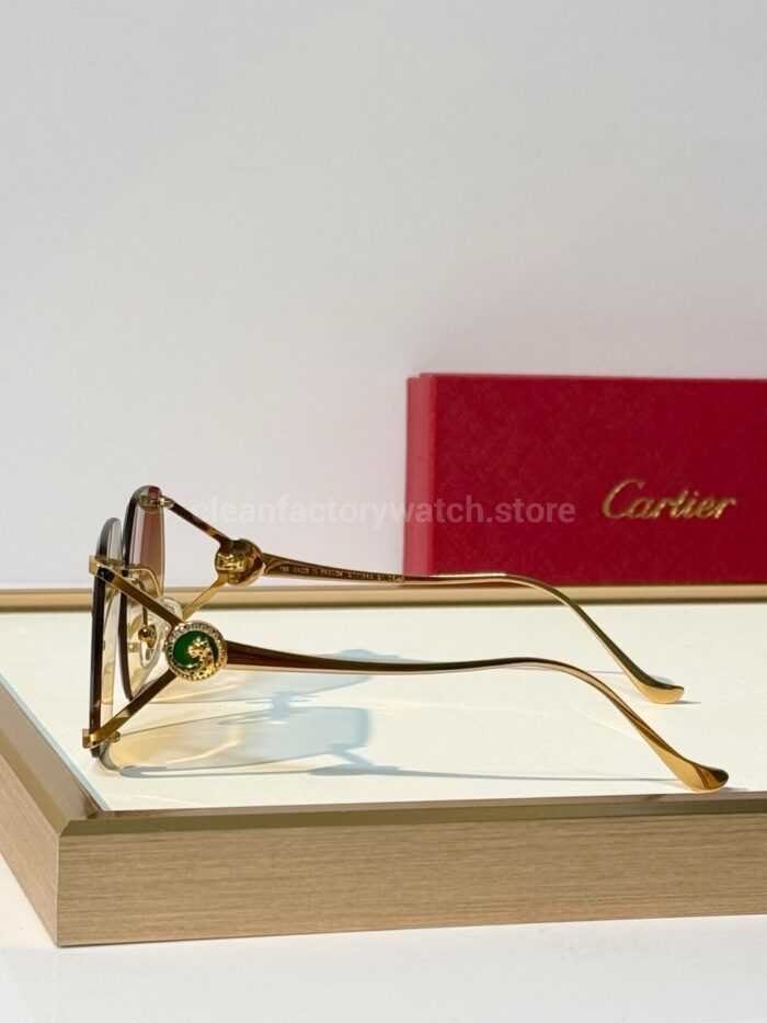 Cartier CT7194S Rimless Sunglasses | Gold-Tone Temples, Green Circular Accents & Grey-Green to Yellow Gradient Lenses - Image 8