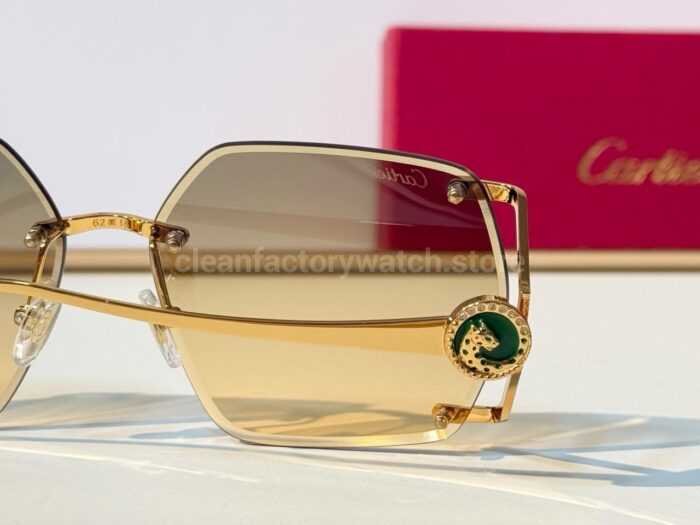 Cartier CT7194S Rimless Sunglasses | Gold-Tone Temples, Green Circular Accents & Grey-Green to Yellow Gradient Lenses - Image 6
