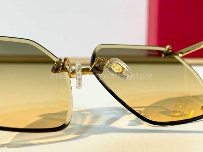 Cartier CT7194S Rimless Sunglasses | Gold-Tone Temples, Green Circular Accents & Grey-Green to Yellow Gradient Lenses - Image 4