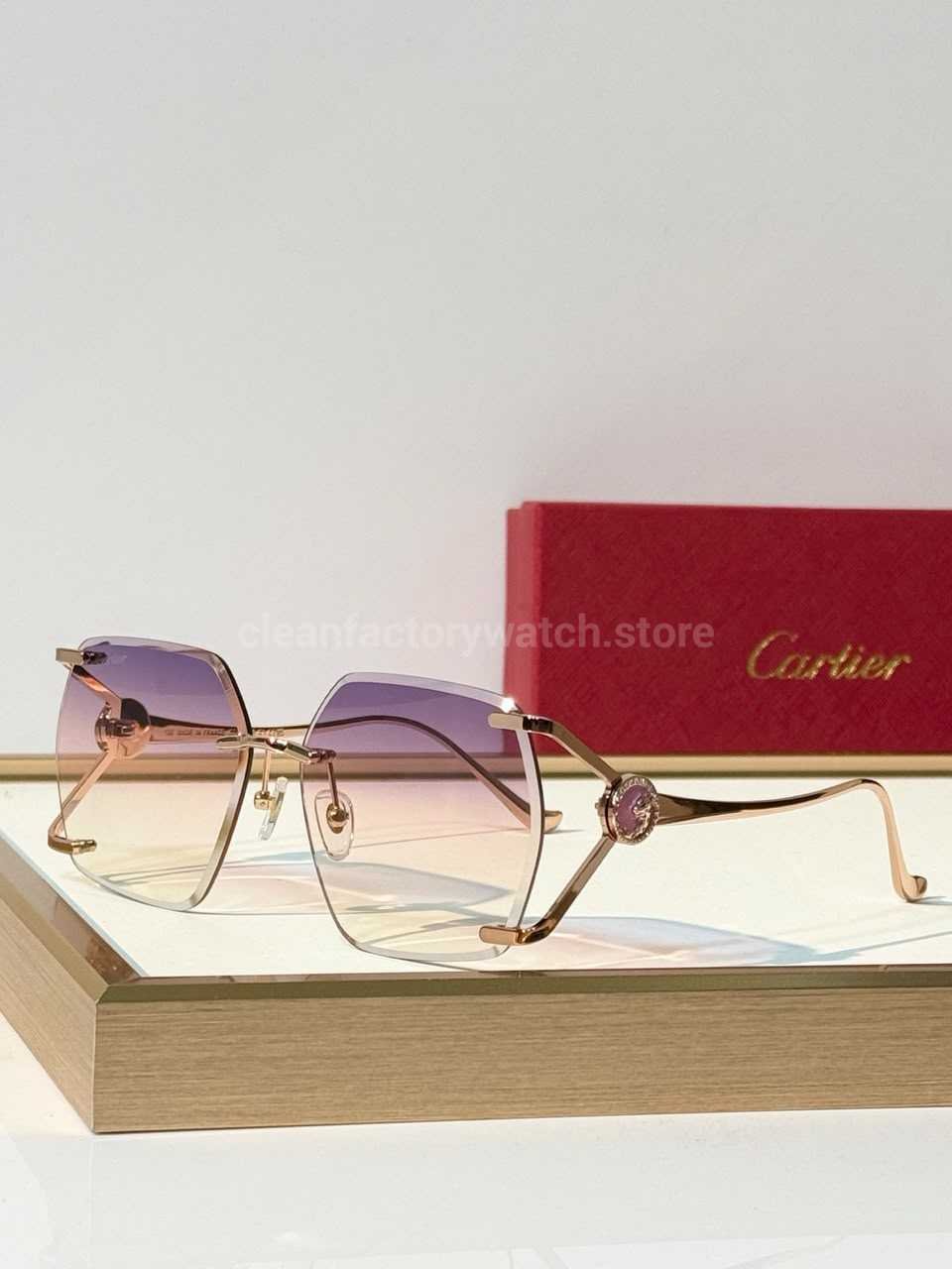 Cartier CT7194S Rimless Sunglasses | Rose Gold-Tone Temples, Purple Circular Accents & Purple Gradient Lenses