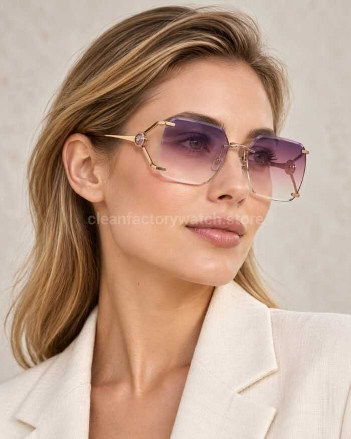 Cartier CT7194S Rimless Sunglasses | Rose Gold-Tone Temples, Purple Circular Accents & Purple Gradient Lenses - Image 2