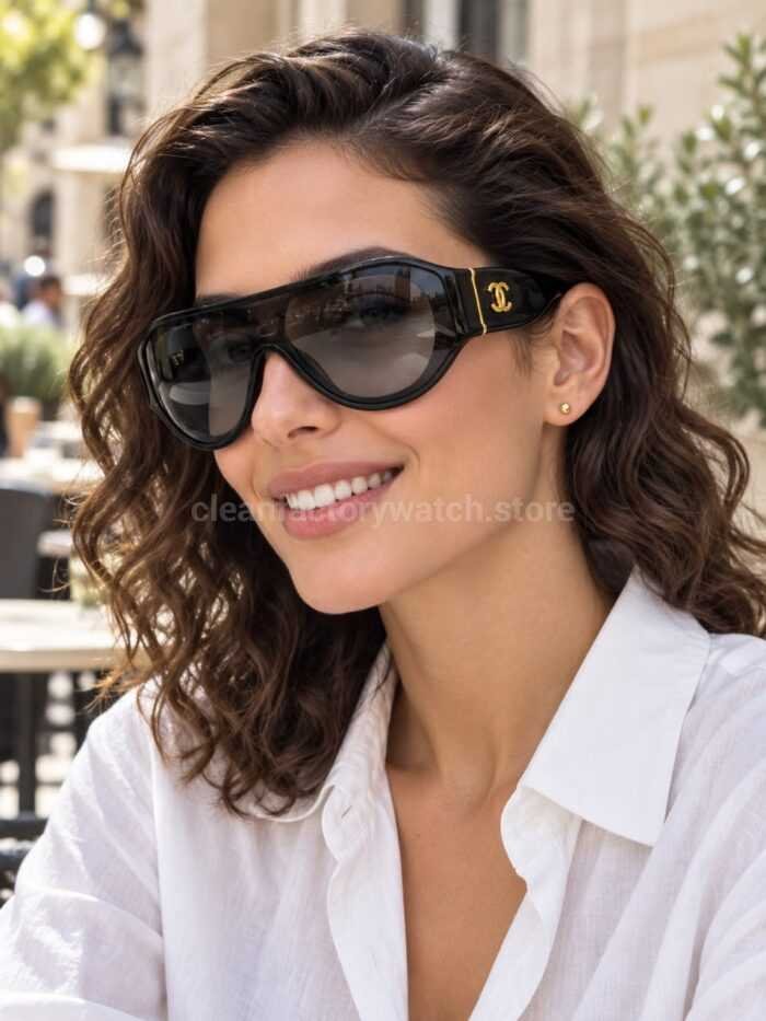 Chanel 5568 Shield Sunglasses | Black Frame & Grey Gradient Lens - Image 2