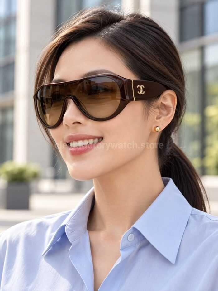 Chanel 5568 Shield Sunglasses | Dark Brown Frame & Brown Gradient Lens - Image 2