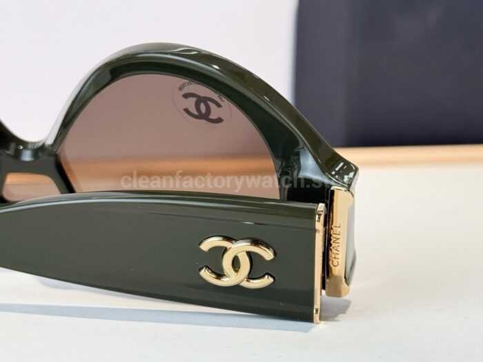 Chanel 5568 Shield Sunglasses | Dark Olive Green Frame & Brown Gradient Lens - Image 7