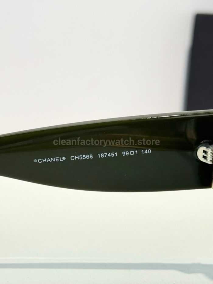 Chanel 5568 Shield Sunglasses | Dark Olive Green Frame & Brown Gradient Lens - Image 5