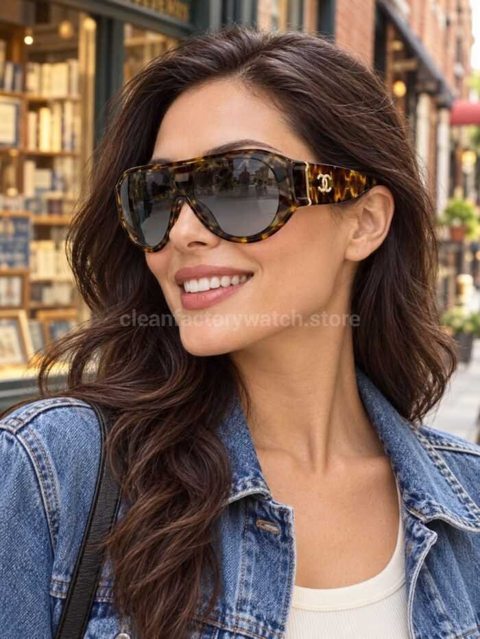Chanel 5568 Shield Sunglasses | Tortoiseshell Frame & Grey Gradient Lens - Image 2