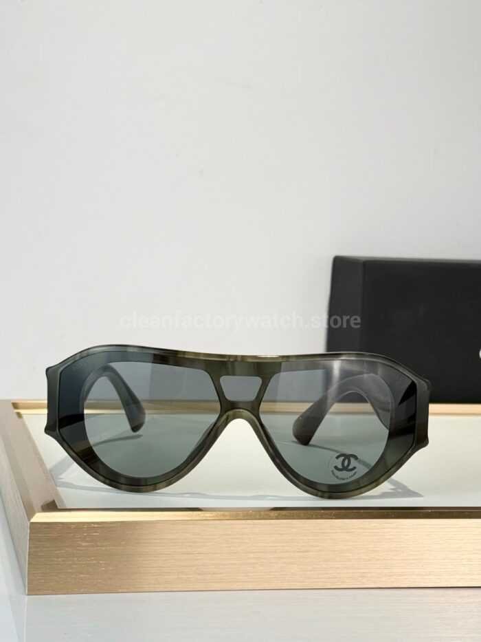 Chanel 5568 Shield Sunglasses | Translucent Olive Grey Frame & Grey Gradient Lens - Image 3