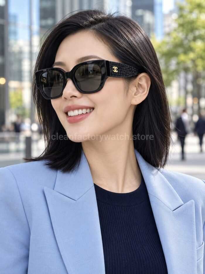 Chanel 5571 Cat-Eye Sunglasses | Black Frame & Dark Grey-Green Lenses - Image 2