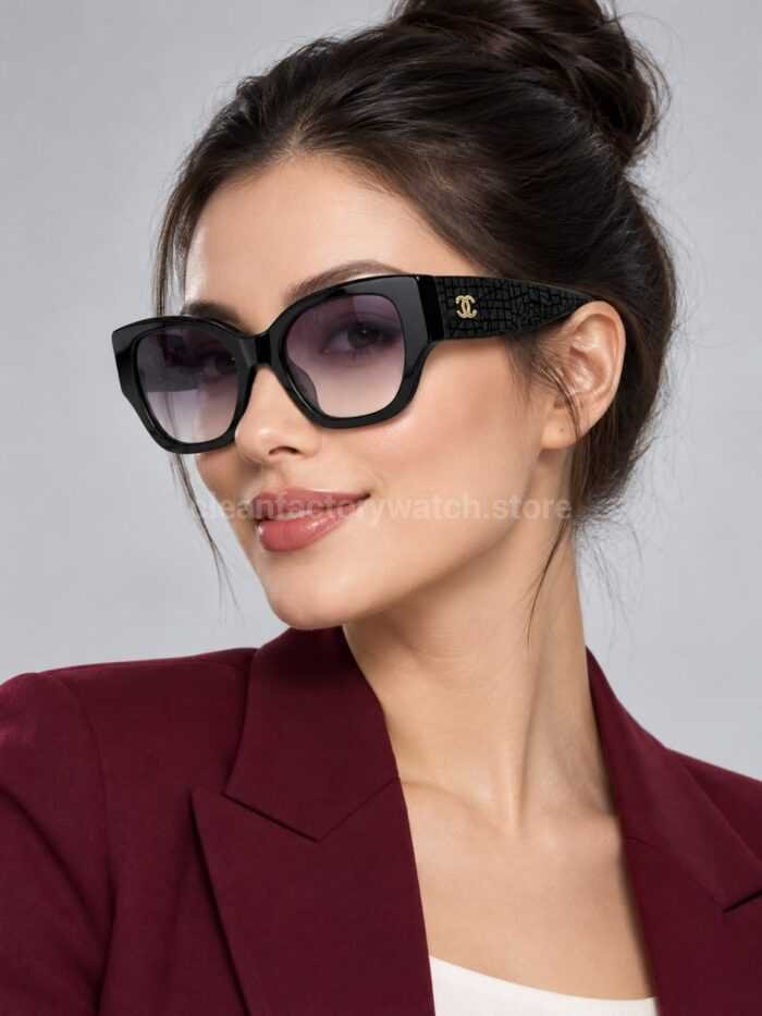 Chanel 5571 Cat-Eye Sunglasses | Black Frame & Grey-Purple Gradient Lenses - Image 2