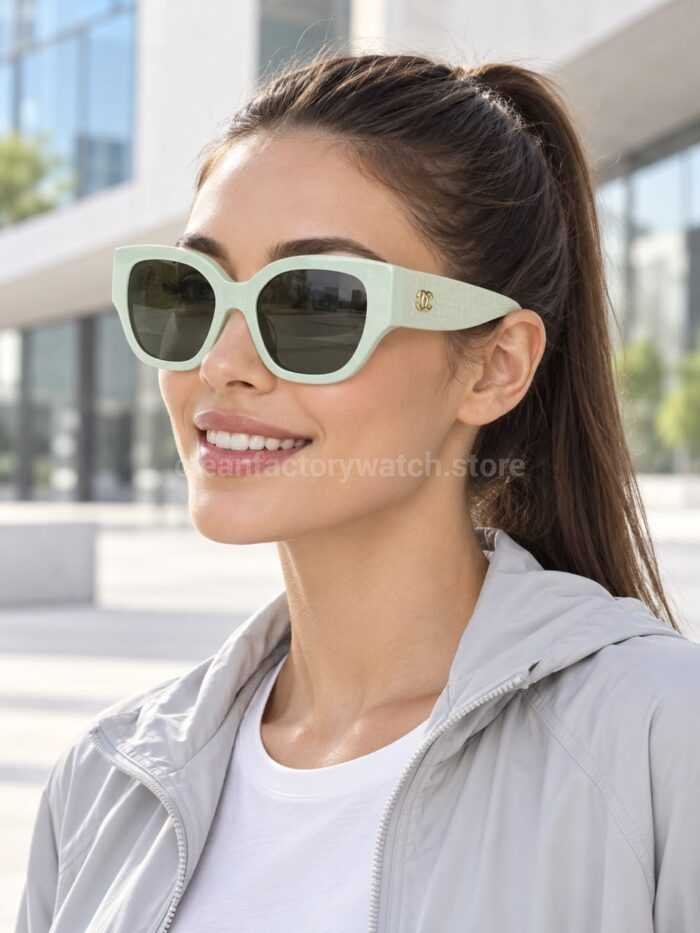 Chanel 5571 Cat-Eye Sunglasses | Ivory Frame & Dark Grey-Green Lenses - Image 2