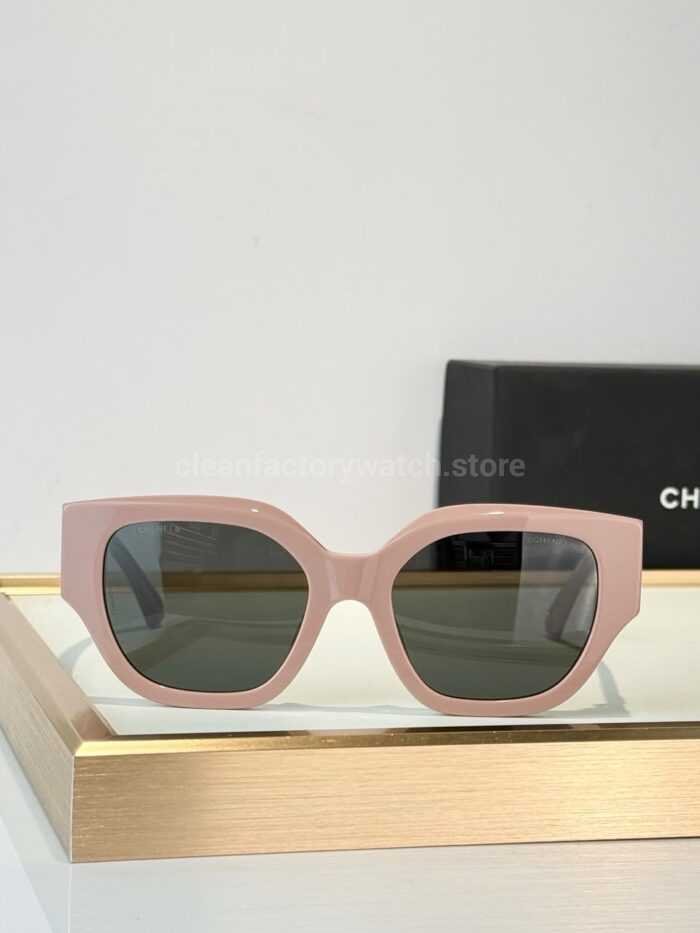 Chanel 5571 Cat-Eye Sunglasses | Light Pink Frame & Dark Grey-Green Lenses - Image 3