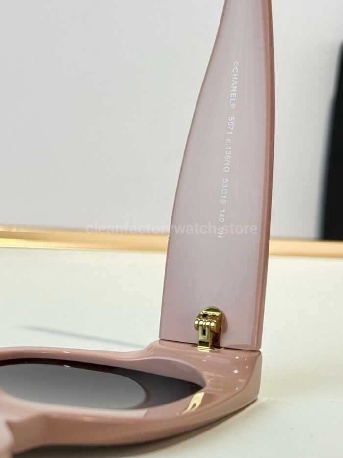 Chanel 5571 Cat-Eye Sunglasses | Light Pink Frame & Dark Grey-Green Lenses - Image 9