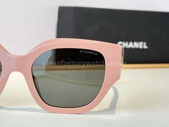 Chanel 5571 Cat-Eye Sunglasses | Light Pink Frame & Dark Grey-Green Lenses - Image 5