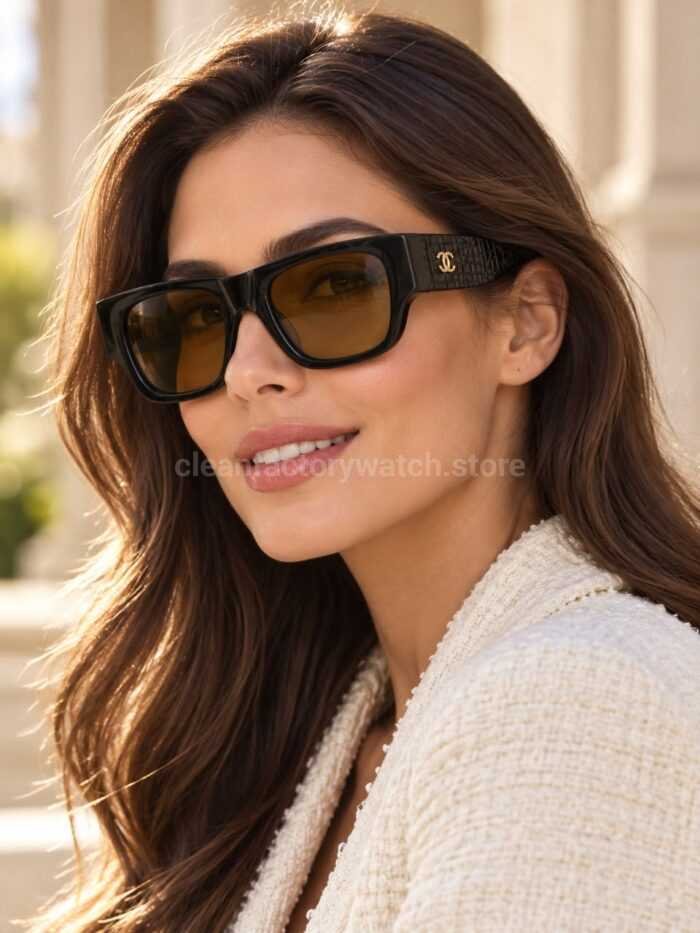 Chanel 5572 Square Sunglasses | Black Frame & Amber Brown Lenses - Image 2