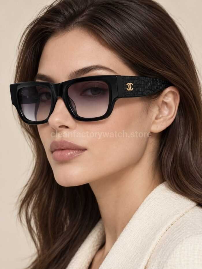Chanel 5572 Square Sunglasses | Black Frame & Grey-Purple Gradient Lenses - Image 2