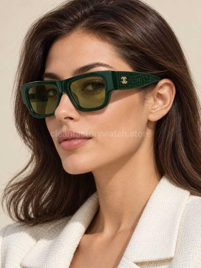 Chanel 5572 Square Sunglasses | Dark Green Frame & Olive Green Lenses - Image 2