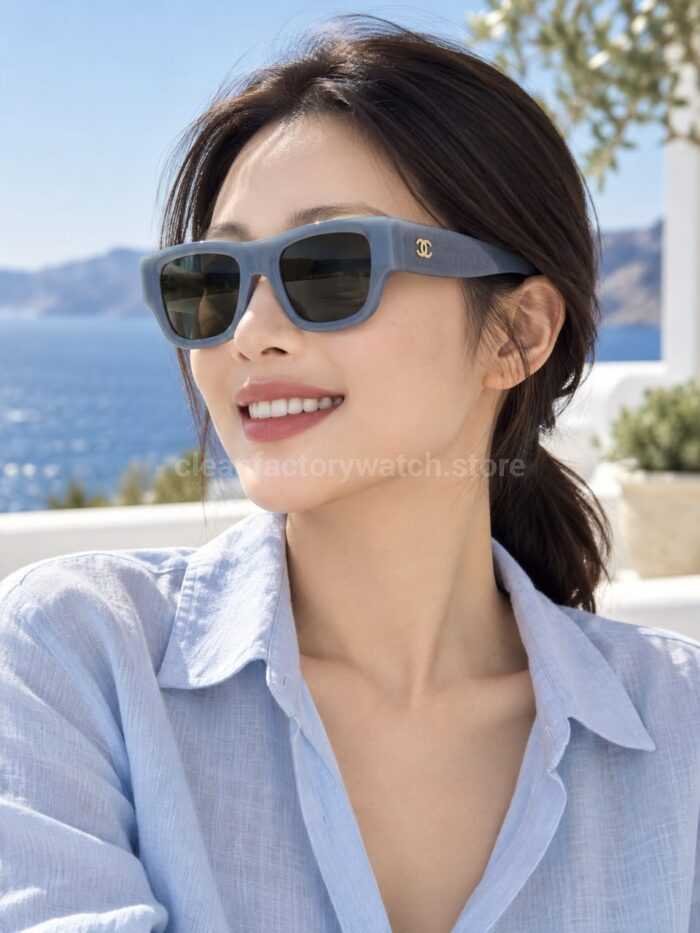 Chanel 5572 Square Sunglasses | Grey-Blue Frame & Dark Grey-Green Lenses - Image 2