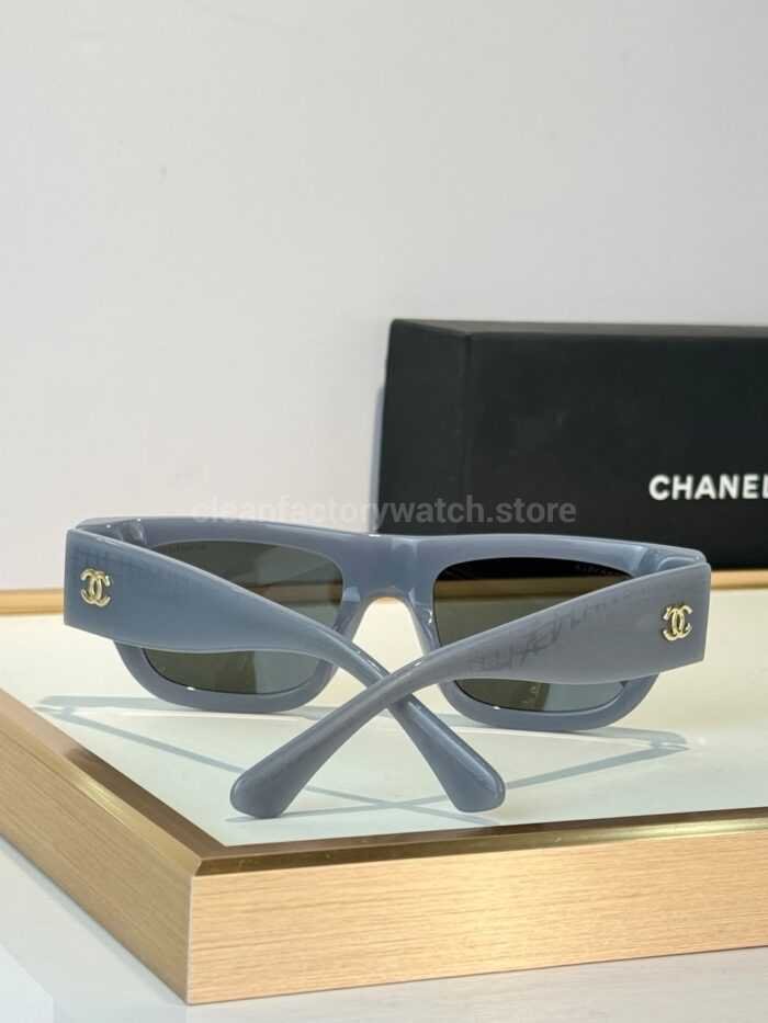 Chanel 5572 Square Sunglasses | Grey-Blue Frame & Dark Grey-Green Lenses - Image 4