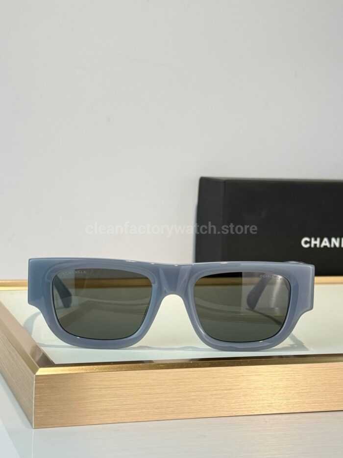 Chanel 5572 Square Sunglasses | Grey-Blue Frame & Dark Grey-Green Lenses - Image 3