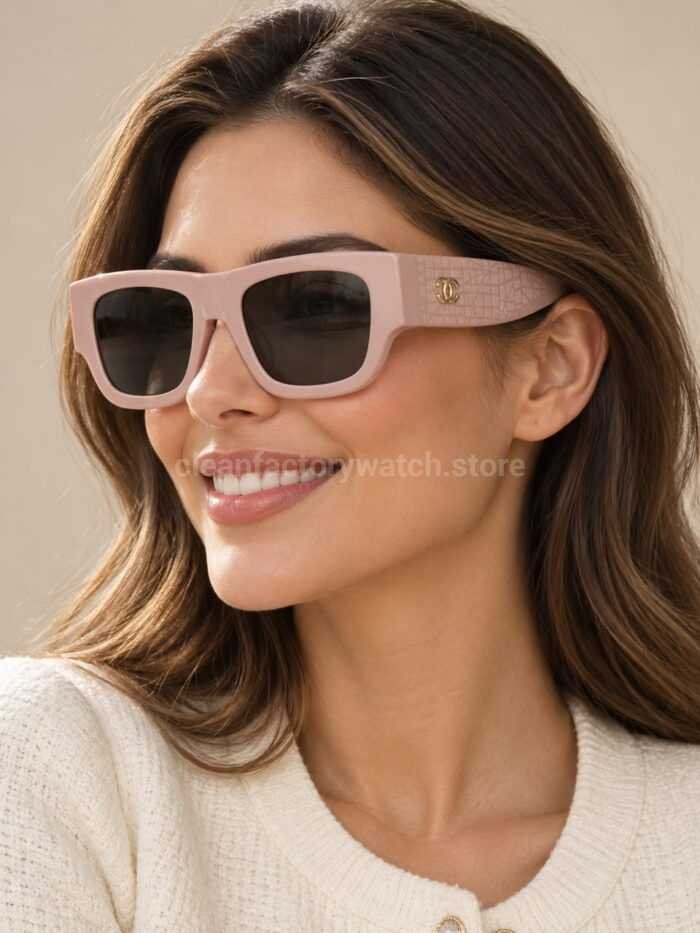 Chanel 5572 Square Sunglasses | Light Pink Frame & Dark Grey Lenses - Image 2