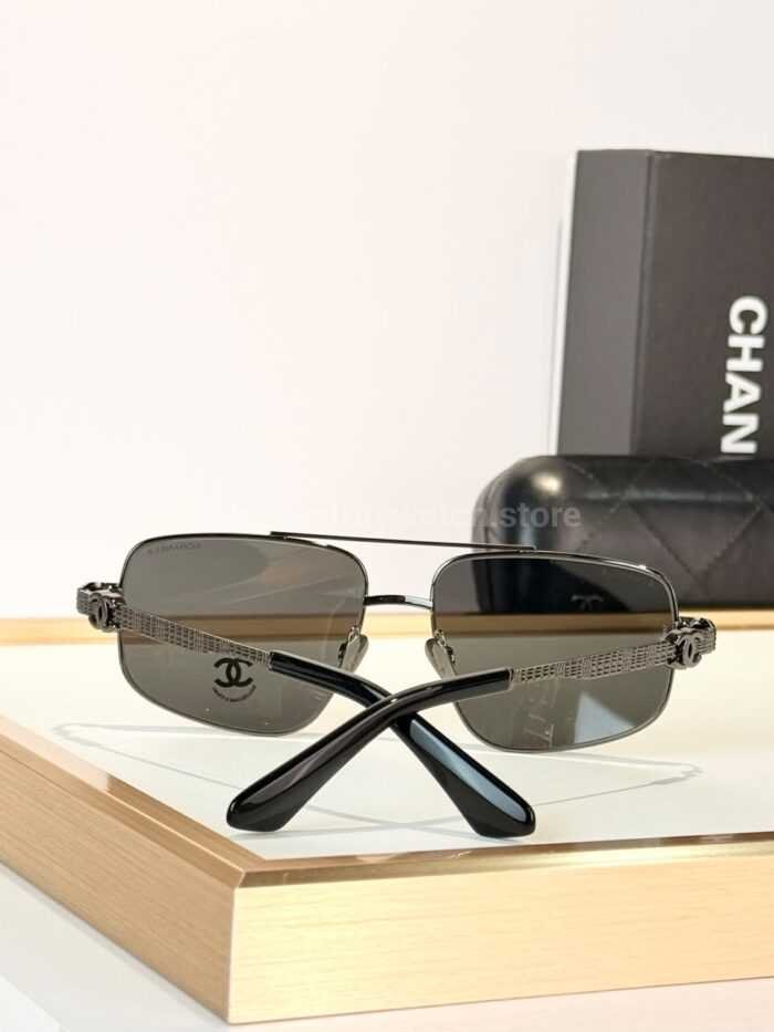 Chanel CH3514 Double-Bridge Square Sunglasses | Gunmetal Frame with Dark Grey Lenses - Image 3