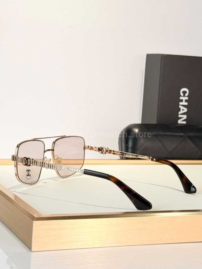 Chanel CH3514 Double-Bridge Square Sunglasses | Rose Gold Frame with Light Pink Gradient Lenses - Image 4