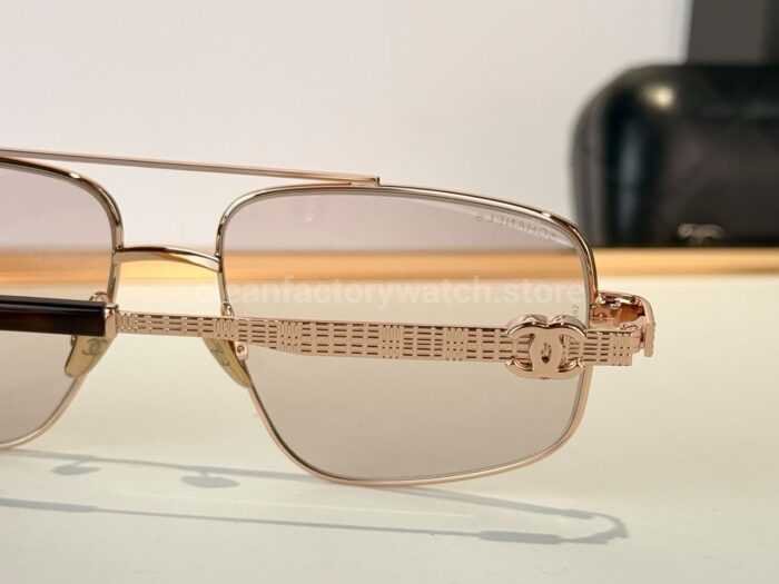 Chanel CH3514 Double-Bridge Square Sunglasses | Rose Gold Frame with Light Pink Gradient Lenses - Image 8