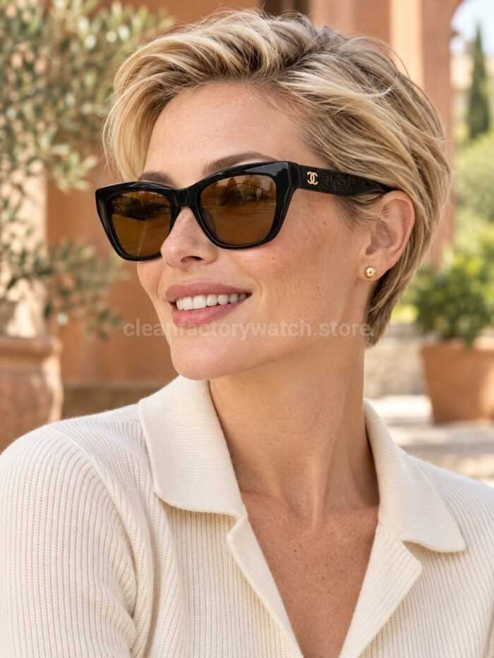 Chanel CH3518 Cat-Eye Sunglasses | Black Frame with Amber-Brown Lenses - Image 2