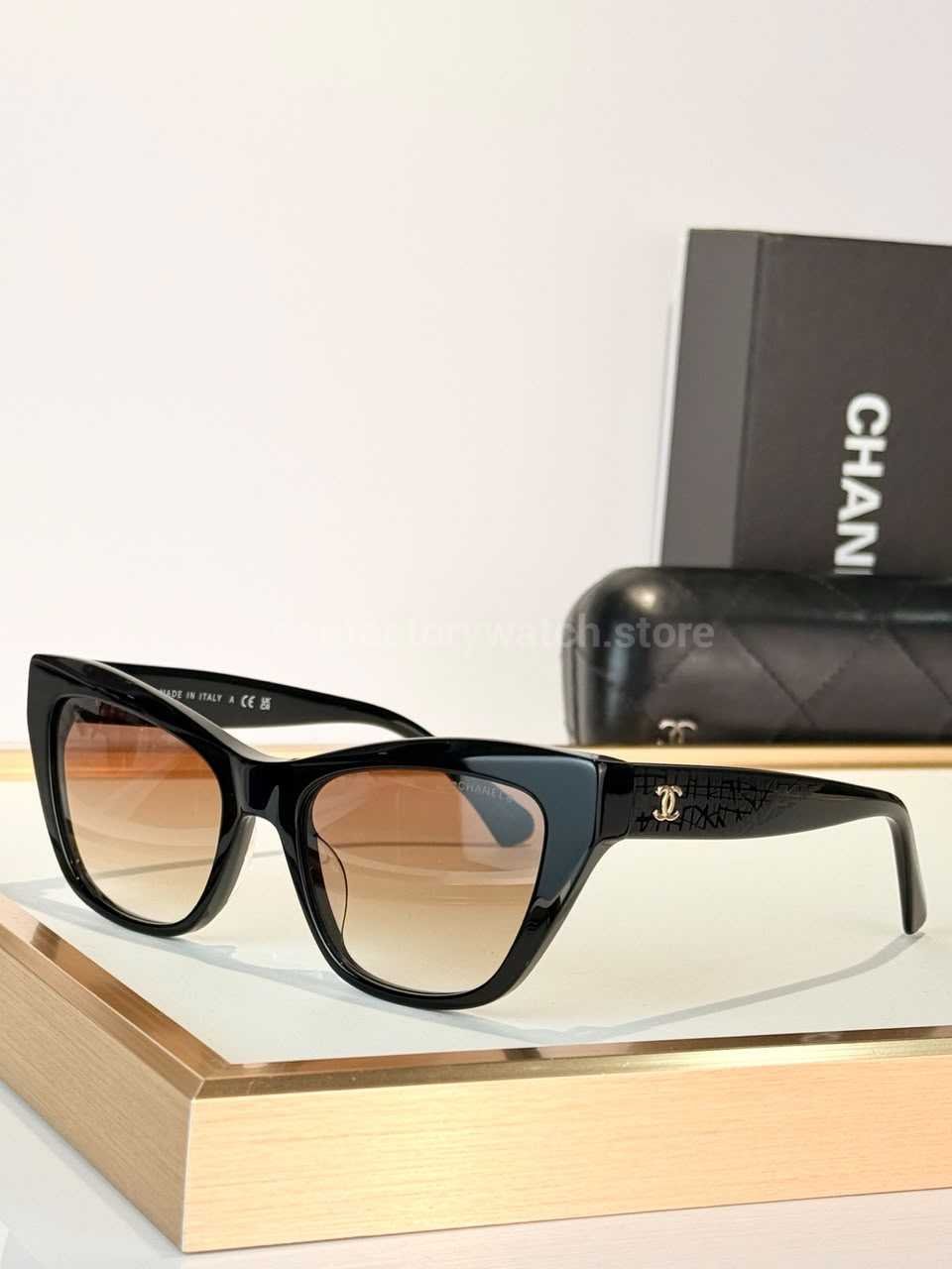 Chanel CH3518 Cat-Eye Sunglasses | Black Frame with Brown Gradient Lenses