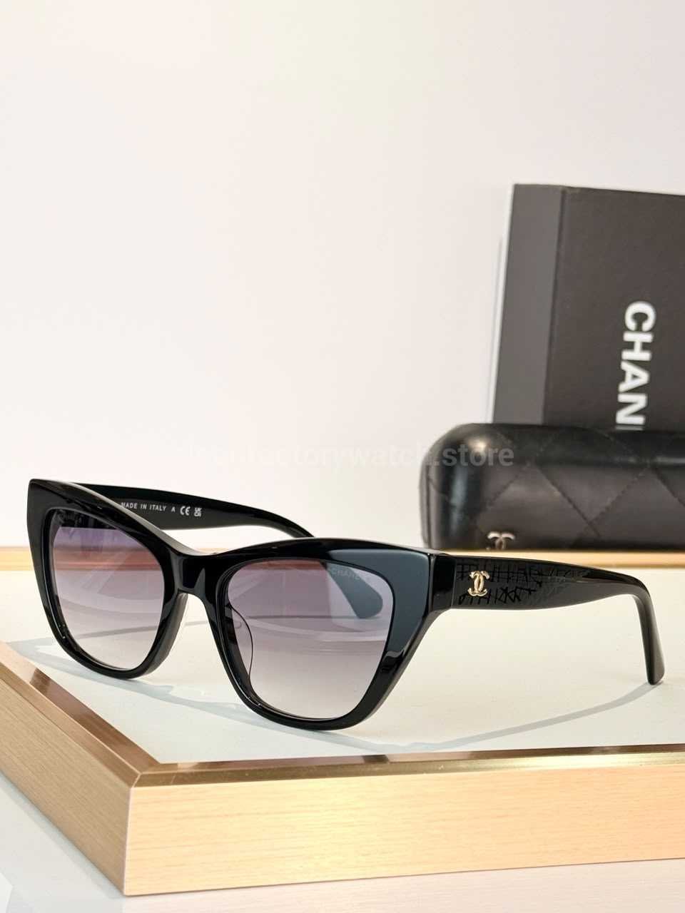 Chanel CH3518 Cat-Eye Sunglasses | Black Frame with Grey-Purple Gradient Lenses