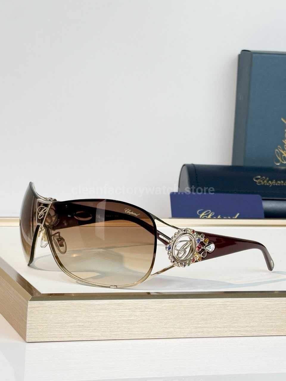 Chopard SCH863S Shield Sunglasses | Gold & Burgundy Frame with Brown Gradient Lens