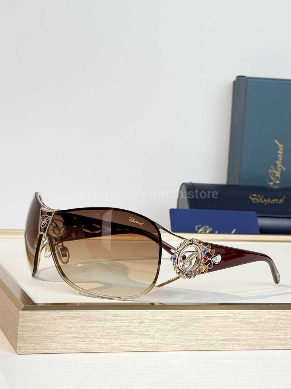 Chopard SCH863S Shield Sunglasses | Gold & Burgundy Frame with Brown Gradient Lens
