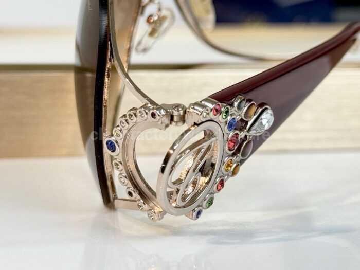 Chopard SCH863S Shield Sunglasses | Gold & Burgundy Frame with Brown Gradient Lens - Image 6