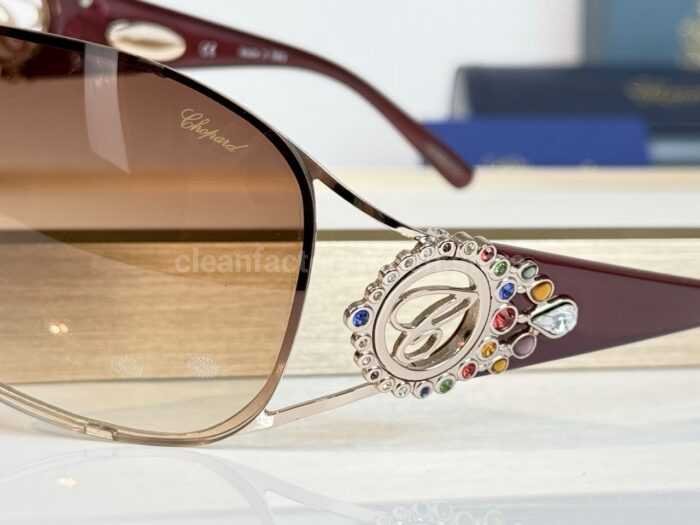 Chopard SCH863S Shield Sunglasses | Gold & Burgundy Frame with Brown Gradient Lens - Image 5