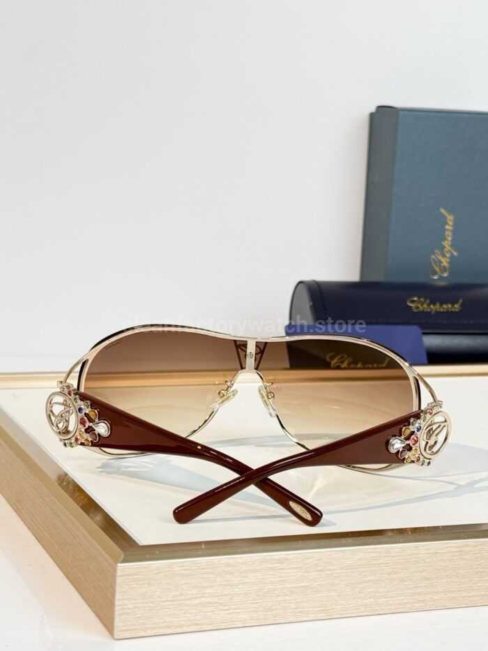 Chopard SCH863S Shield Sunglasses | Gold & Burgundy Frame with Brown Gradient Lens - Image 10