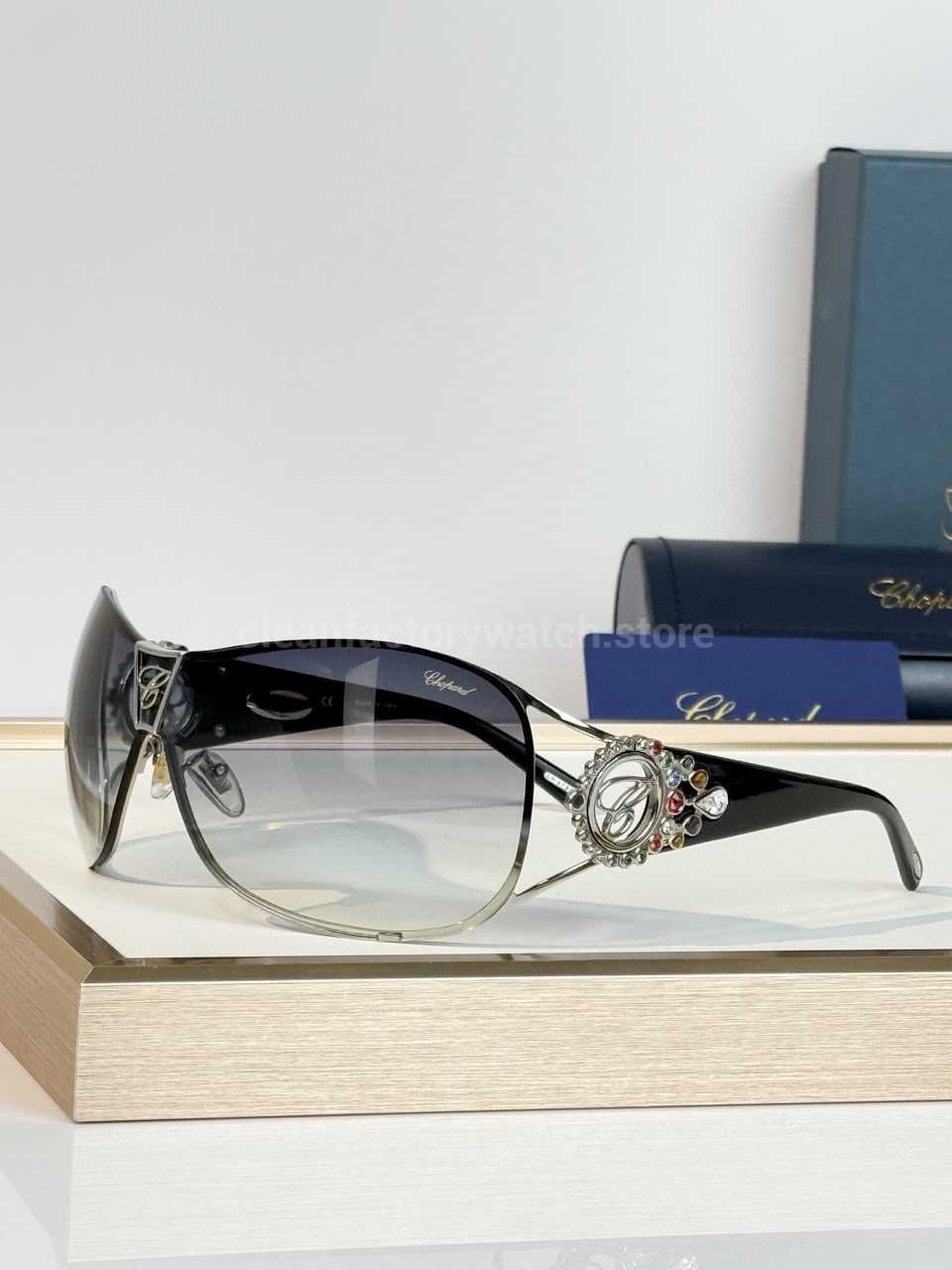 Chopard SCH863S Shield Sunglasses | Silver & Black Frame with Grey Gradient Lens