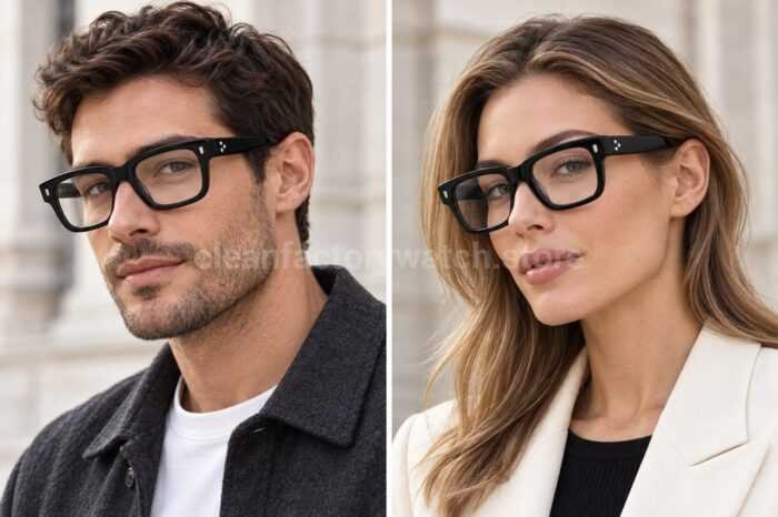 Cutler and Gross CGSN1402 Square Eyeglasses | Glossy Black Frame, Clear Lenses & Silver-Tone Details - Image 2