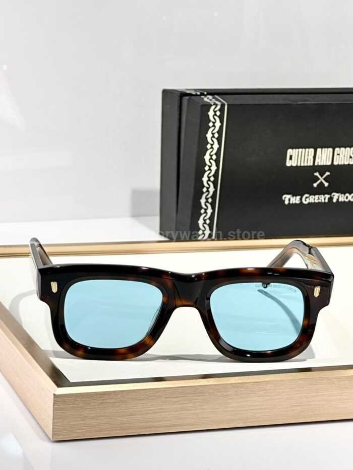 Cutler and Gross CGSN1402 Square Sunglasses | Dark Tortoiseshell Frame & Light Blue Lenses - Image 2