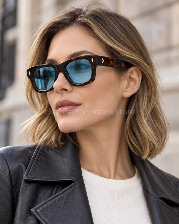 Cutler and Gross CGSN1402 Square Sunglasses | Dark Tortoiseshell Frame & Light Blue Lenses - Image 7