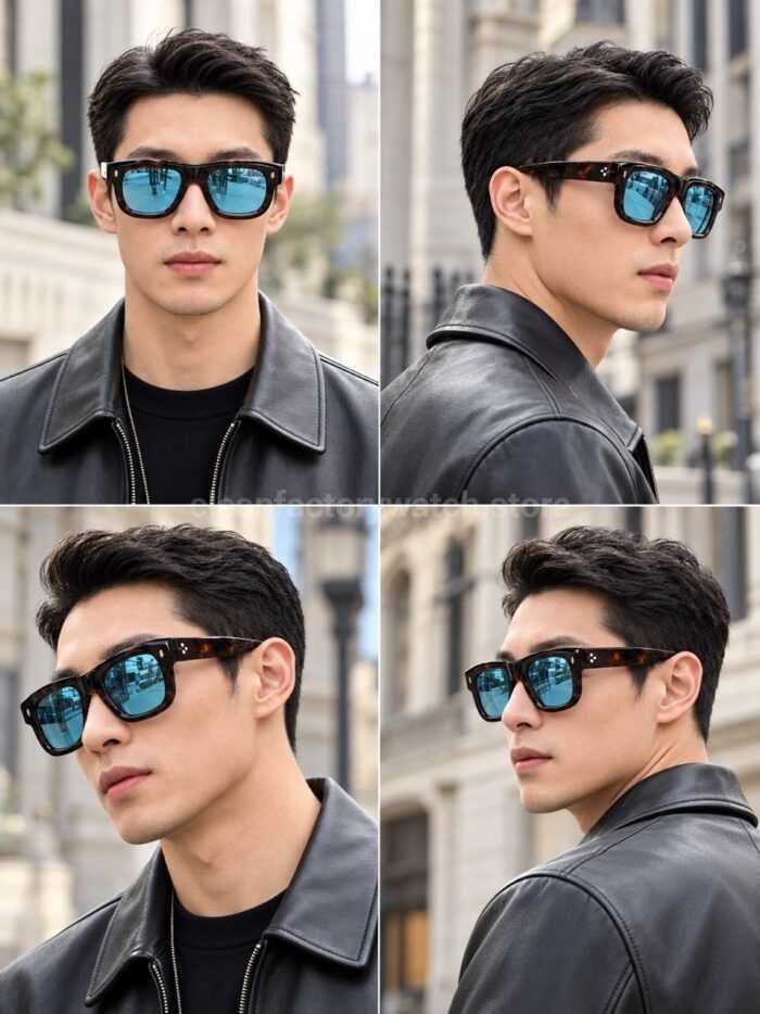 Cutler and Gross CGSN1402 Square Sunglasses | Dark Tortoiseshell Frame & Light Blue Lenses - Image 6