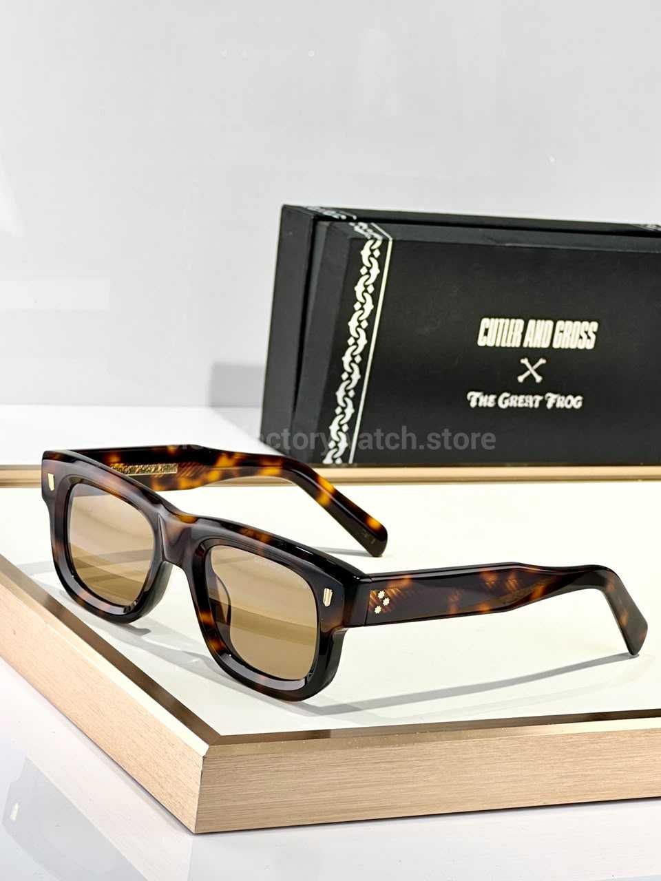 Cutler and Gross CGSN1402 Square Sunglasses | Dark Tortoiseshell Frame, Light Brown Lenses & Gold-Tone Details
