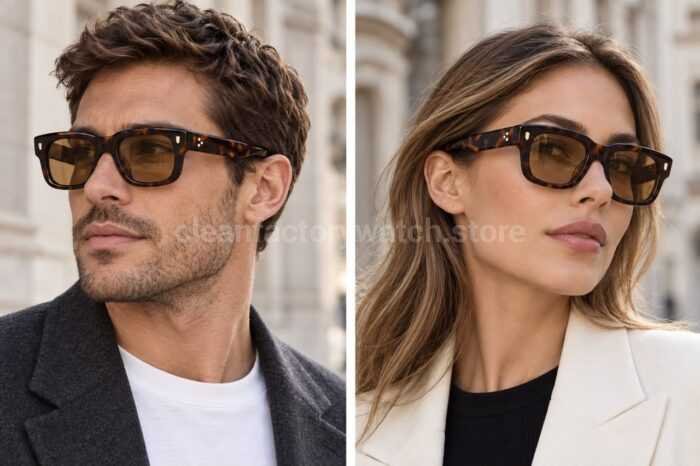 Cutler and Gross CGSN1402 Square Sunglasses | Dark Tortoiseshell Frame, Light Brown Lenses & Gold-Tone Details - Image 2