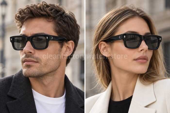 Cutler and Gross CGSN1402 Square Sunglasses | Glossy Black Frame, Smoke Grey Lenses & Silver-Tone Details - Image 2