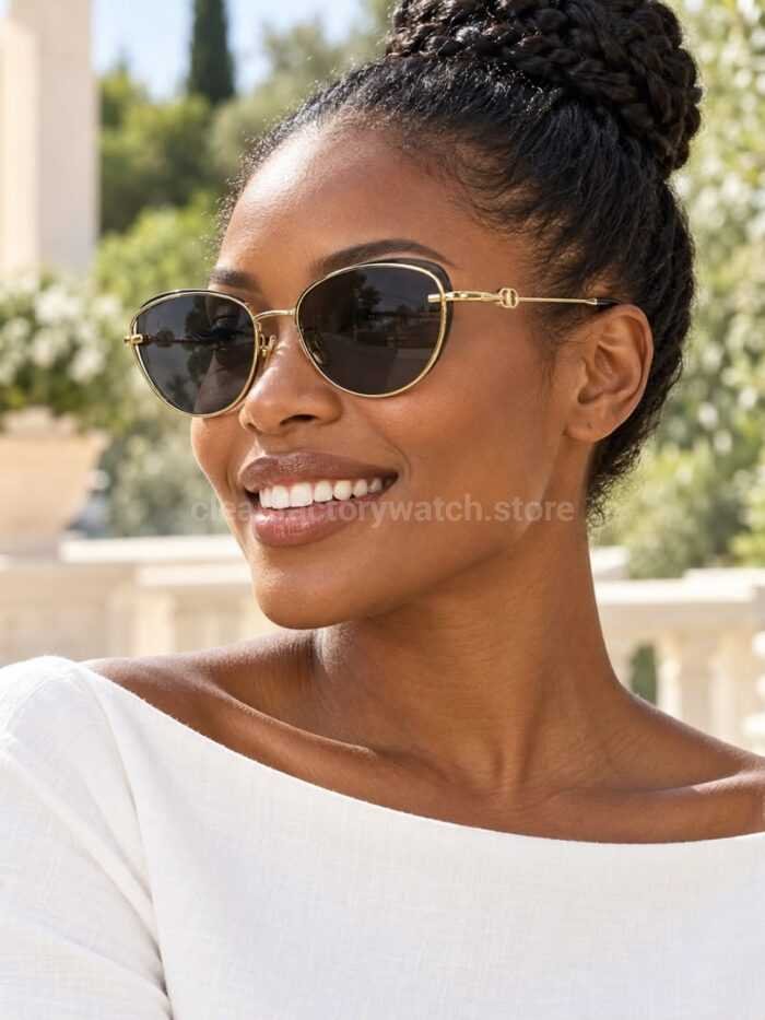 Dior Petit CD B1U Cat-Eye Sunglasses | Gold Frame with Dark Grey Lenses - Image 2