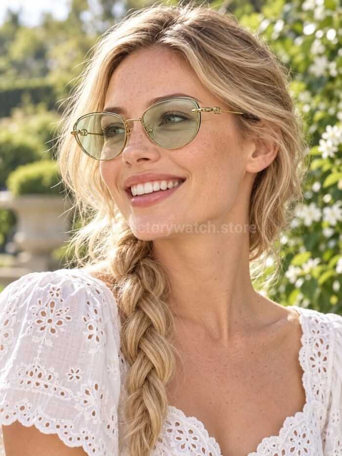Dior Petit CD B1U Cat-Eye Sunglasses | Gold Frame with Light Green Lenses - Image 2