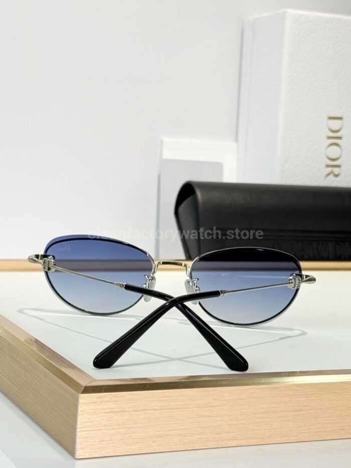 Dior Petit CD B1U Cat-Eye Sunglasses | Silver Frame with Blue-Grey Gradient Lenses - Image 10