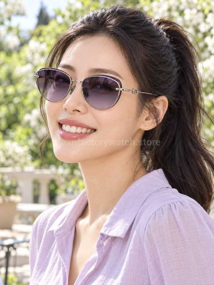 Dior Petit CD B1U Cat-Eye Sunglasses | Silver Frame with Purple-Grey Gradient Lenses - Image 2
