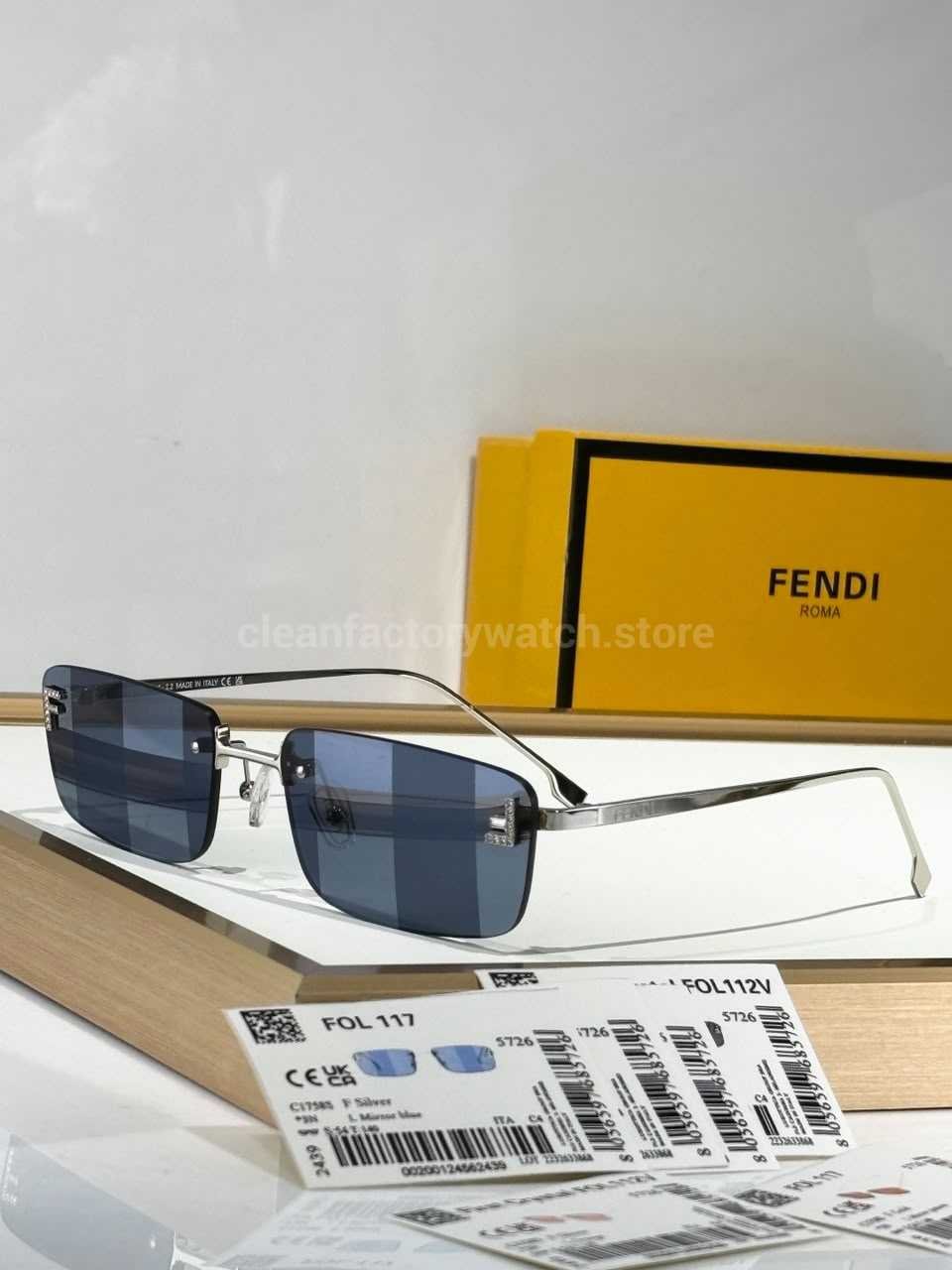 Fendi FE4172US Rimless Photochromic Eyeglasses  Silver-Tone Temples, Blue Photochromic Lenses & F-Shaped Accents  Product Description